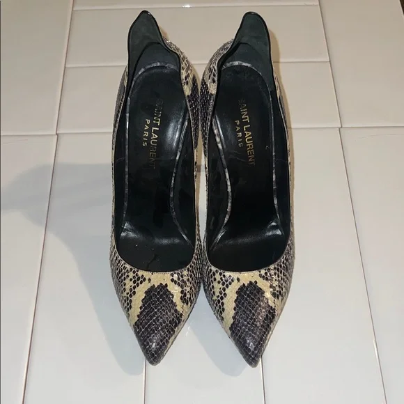 Saint Laurent Snakeskin Heels - Black and Cream - Picture 1 of 4